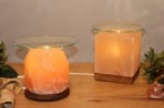 Cube aromatherapy Himalayan salt lamp on wooden base